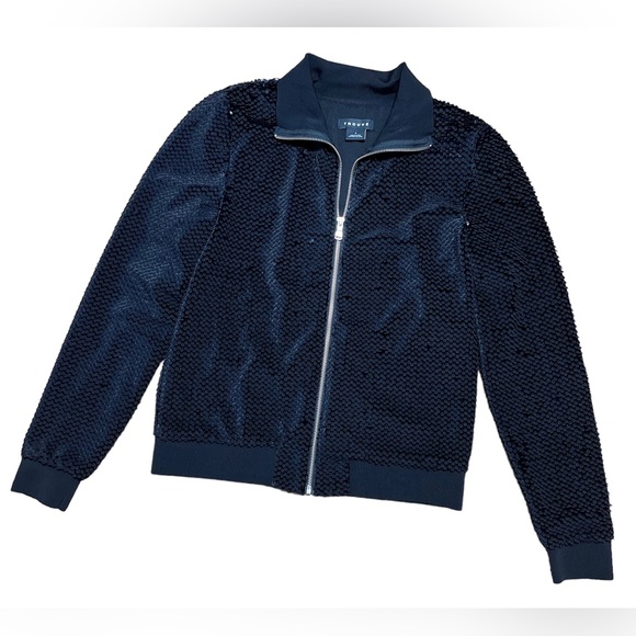 Trouve Black Sequined Zip Up Jacket Sz S - Picture 4 of 15